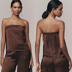 Anthropologie Strapless Textured Top Mesh Side Detail Blouse Size S Minimalist